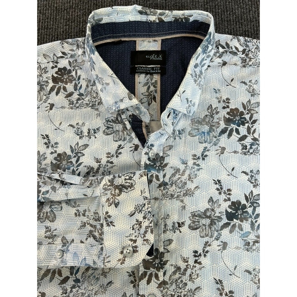 Eight X Premium Buckle Men's LS Shirt Classic Fit XXL Blue Black Floral Casual